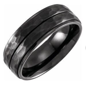 Stuller Men’s Ring Black Titanium 8mm Grooved Stepped-Edge Comfort-Fit Flat Band